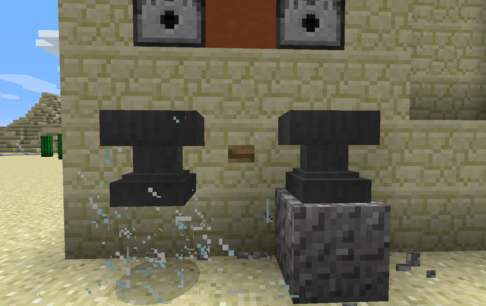 Anvils breaking glass and smashing cobblestone