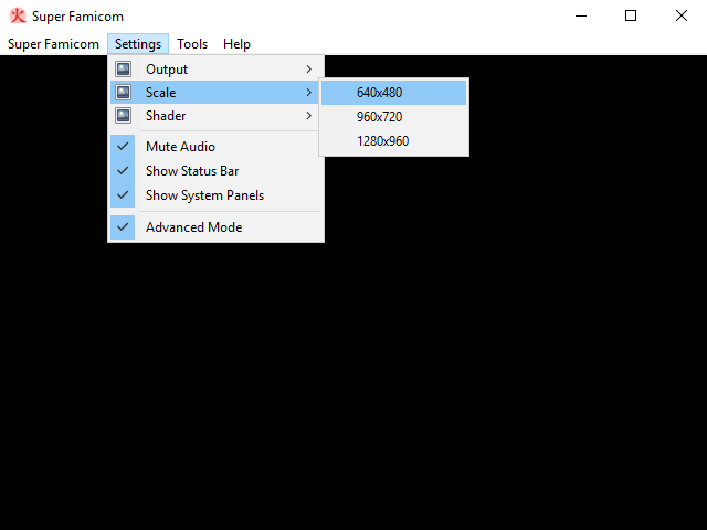 higan settings menu